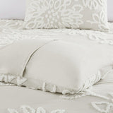 3 Piece Tufted Cotton Chenille Floral Comforter Set Off-White Full/Queen B035128915