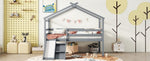 ZUN Twin Low Loft House Bed with Slide, Ladder, Safety Guardrails, House Roof Frame,Grey 74742872