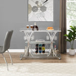 ZUN Contemporary Chrome Bar Cart with Wine Rack Silver Modern Glass Metal Frame Wine Storage 68234028