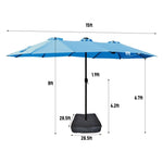 ZUN 15x9ft Large Double-Sided Rectangular Outdoor Twin Patio Market Umbrella with light and base- blue W419P145384