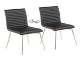 Mason Contemporary Dining/accent Chair with Swivel in Stainless Steel, Walnut Wood, and Black Faux B202P223605