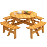 8-Person Outdoor Circular Wooden Picnic Table with 4 Built-in Benches for Patio Backyard Garden, 80257633
