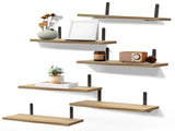 6 Pack Wall Floating Display Shelves Paulownia Wood Panels Rustproof Metal Brackets, Multi Space 11756802