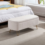 Ivory White Storage Ottoman for End of Bed Gold Legs, Modern Ivory White Faux Fur Entryway W117082032