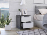 ZUN Kaia Nightstand , End Table, Side Table Two Drawers, Metal Handle -Smokey Oak / White B20092019