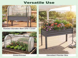 3-in-1 Metal Raised Garden Bed with Mini Greenhouse Cover, Elevated Planter Box - Gray 48993703