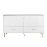 Seven Drawers Large Chest of Drawer Cabinet with Golden Handle and Golden Legs White Color 69237500
