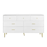 ZUN Seven Drawers Large Chest of Drawer Cabinet with Golden Handle and Golden Legs White Color 69237500