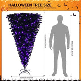 ZUN 6 FT Pre-lit Upside Down Artificial Christmas Tree, Black Halloween Tree with 250 Purple Lights and 38631116