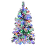 ZUN 4FT Pre-Lit Spruce Snow Flocked Christmas Tree with Pine Cones, Artificial Xmas Tree with 170 Branch 52732134