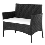 2pcs Arm Chairs 1pc Love Seat & Tempered Glass Coffee Table Rattan Sofa Set Black 38458938
