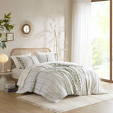 3 PCS King/Cal King Cotton Printed Comforter Set with Chenille Sage/Ivory B035P319204