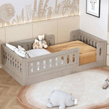 Wood Twin Size Platform Bed with Guardrail, Natural N709P180836N