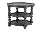 D23.5 x 25" Round Three Tiered Side Table with Rattan Shelf, Black W2078P231566