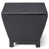 Outdoor PE Wicker Side Table with Storage, Small Patio Storage Bin Container for Hose Cushion Towel, 92404890