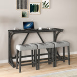 Bar Table Set with Power Outlet, Bar Table and Chairs Set, 4 Piece Dining Table Set, Industrial W487P333506