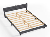 Dark Gray Queen Size Tufted Platform Bed Frame - Linen-Like Upholstery, Horizontal Stripe Headboard 66244941