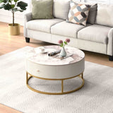 ZUN 31.5 Inch Modern Round Coffee Table with Drawers, Marble Table with Storage, Coffee Table for Living W821P184399