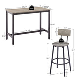 Bar Table Set with 4 Bar stools PU Soft seat with backrest, Grey, 47.24'' L x 23.62'' W x 35.43'' H W1162102876