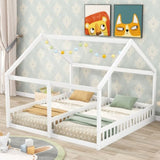 Twin Size House Platform Beds,Two Shared Beds, White WF296300AAK