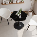 ZUN 31.50"Modern Hexagonal Coffee Table with Printed Black Marble Table Top,Metal Base, for Dining Room, W757P186687