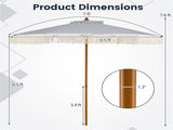 7ft Boho Patio Umbrella with Fringe Tassels, Outdoor Beach Umbrella with Aluminum Pole for Poolside 31024614