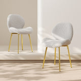 Modern minimalist white teddy velvet Dining Chairs Set of 2 with sturdy gold metal legs and W1727P251124