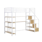 ZUN Twin Size Metal Loft bed with Staircase, Built-in Desk and Storage Shelves, White 68735084