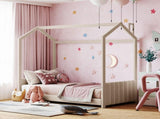 Twin Size Velvet House Bed Wood Bed, Beige 13139946