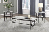 3pc Stylish Occasional Table Set White Marble Print Tempered Glass Top Coffee Table and End Tables B011P298386