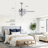 52'' Classical Crystal Ceiling Fan Lamp 5 Reversible Blades for Living Room, Dining Room, Bedroom, W1592P164710