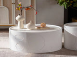 Round Side Table Handcrafted Relief Sturdy Pedestal Wooden SideTable for Living Room no need to W3081P360268