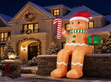 10.2FT Christmas Inflatable Sitting Gingerbread Man with 6 LED Lights, 210D Polyester, Drawstring 47332892