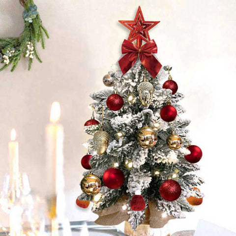 22in Tabletop Christmas Tree with Light Artificial Small Mini Red Christmas Decoration with Flocked 91131217