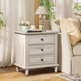Retro white P2 particle board with 3D paper solid wood legs 63*44.5*68.5CM three drawers bedside 88604508