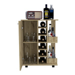 ZUN Bar Cart, Two External Shelves, Four Casters, Six Built-in Wine Rack, Single Door Cabinet -Light Oak B20091827