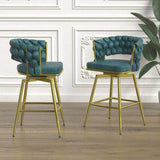 26" Bar Chair Suede Woven Bar Stool Set of 2,Golden legs Barstools No Adjustable Kitchen Island W2189132047