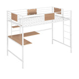 ZUN Twin Metal Loft Bed with Desk and Shelve,White MF292037AAK