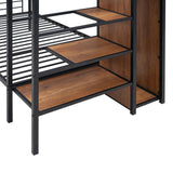 Twin Over Twin Metal Bunk Bed with Lateral Storage Ladder and Wardrobe, Black MF315578AAB