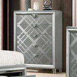 Contemporary Style 1pc Chest Acrylic Legs Embossed Art Deco Diamond Faux Drawers Handles Silver B2741P368921