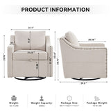 011-Linen Fabric 360&deg Swivel Accent Chair with Upholstered,One Back Pillow,Armrest with Rivets W527P190828