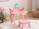 Pink MDF spray-painted apple-printed 1-drawer 2-desktop storage box children's dressing table set 22610876