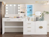 Large Makeup Vanity with Lights, Vanity Table with Charging Station, Vanity Desk with Mirror and 10 73638677