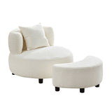 ZUN Modern Chair, Single Teddy Fabric Sofa Chair with Ottoman,SideTable, Foot Rest Comfy chair for W2582P179752