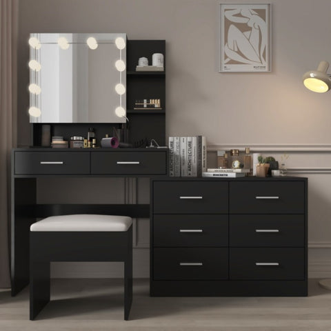 ZUN Large Makeup Vanity with Lights, Vanity Table with Charging Station, Vanity Desk with Mirror and 10 53245964