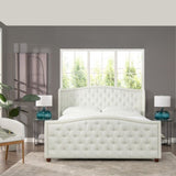 ZUN Marcella Upholstered Shelter Headboard Bed Set, King, Antique White Polyester B2719P238224