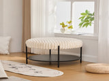 30.9"Wide Upholstered Round Ottoman Coffee Table Foot Rest with Black Metal Legs, Footstool with W3098P296971