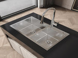 Stainless Steel Kitchen Sink, 32x19 Double Bowl in Brushed Nickel, Overmount Handmade Sink, with 04997496