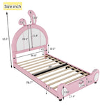 ZUN Twin Size Upholstered Platform Bed with Rabbit Shaped Headboard, Pink WF323763AAH