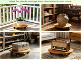 Set of 2 Natural Finish Wooden Plant Pot Mover, Portable Round Plant Stand with 4 Wheels, Sturdy 06893761